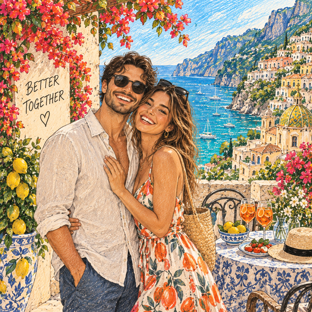 Couples trip sketch illustration