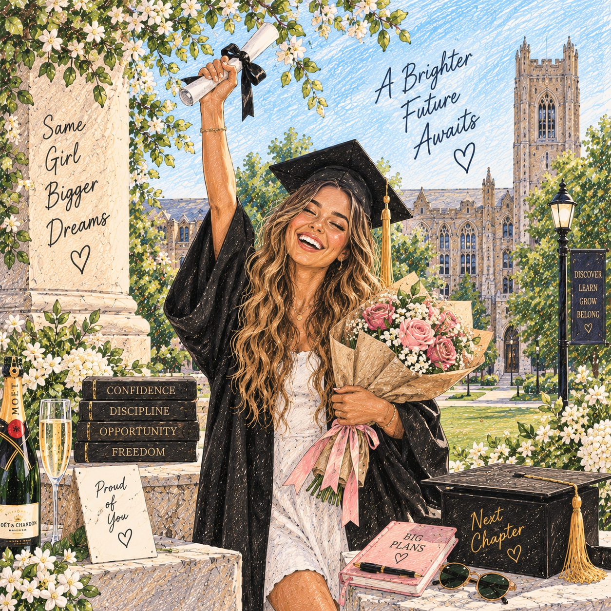 Graduation sketch illustration